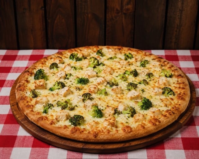 Large Grilled Chicken Broccoli Alfredo Pizza 14(Greek Style).