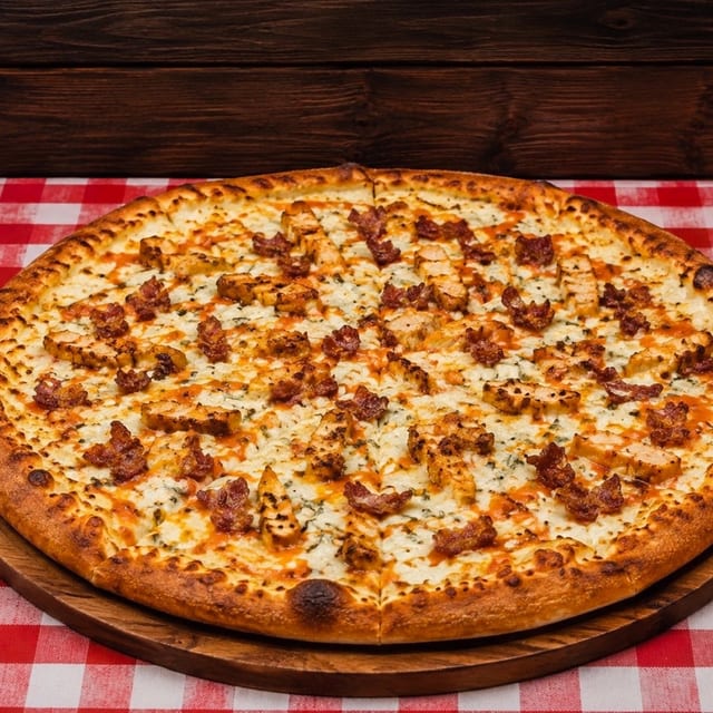 Large Buffalo Blue Bacon Pizza 14 (Greek Style).